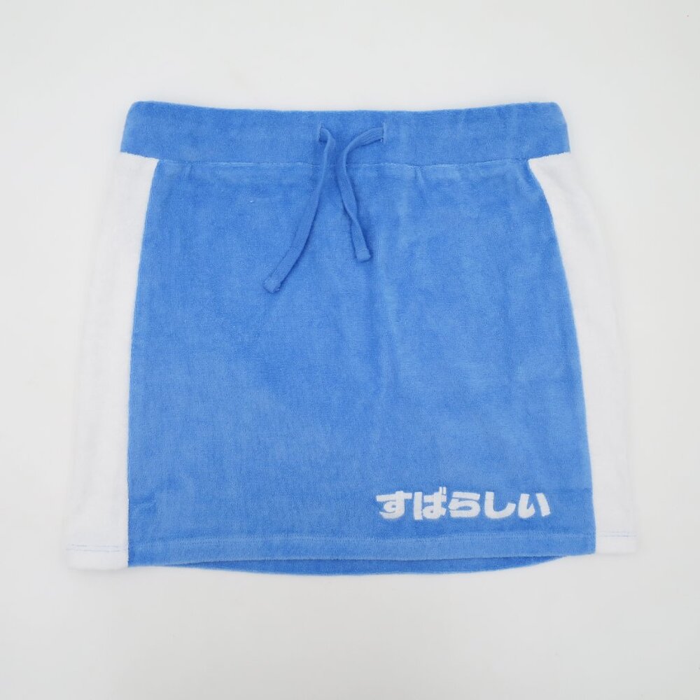 NEW NGOrder Terry Embroidered Mini Skirt Blue Subarashii すばらしい Size US M/UK 10 - Picture 2 of 14